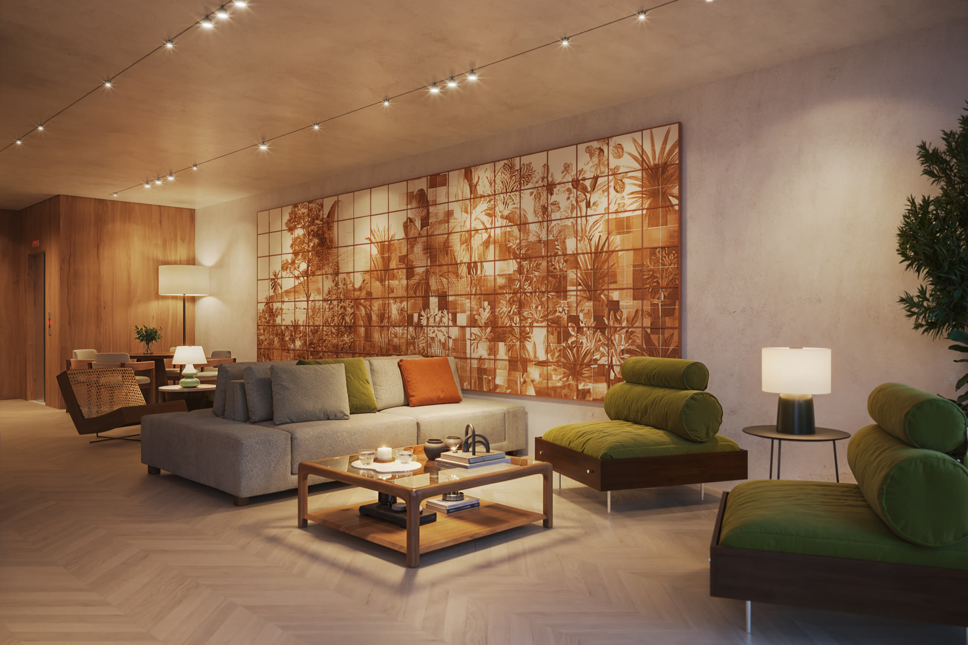 Painel de arte no lobby do MO.dO Botafogo